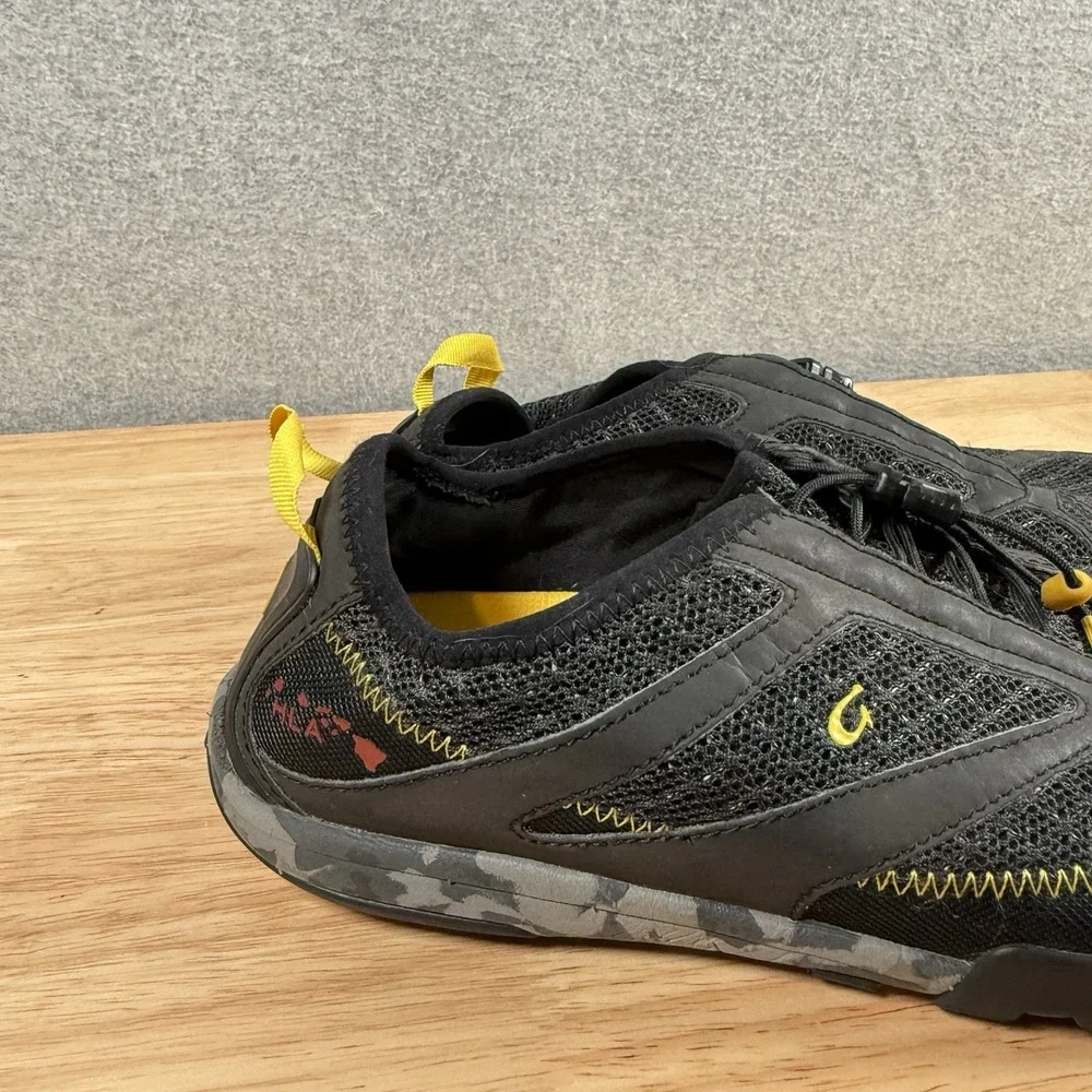 Olukai Shoes ELEU Trainer Casual Water Hawaiian Mesh Black/Yellow Mens Size 8.5